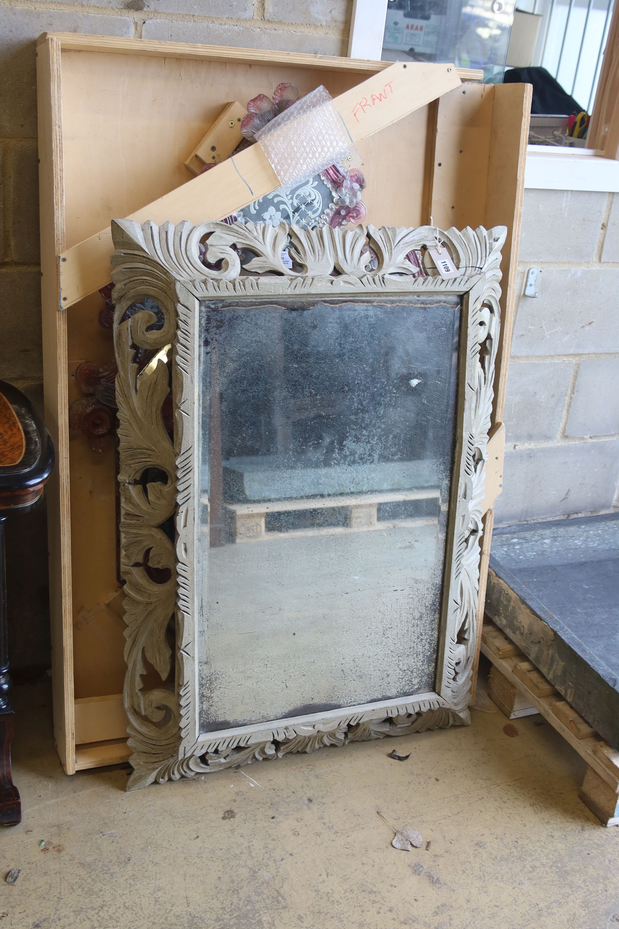 A 19th century rectangular painted carved oak framed wall mirror, width 78cm, height 108cm